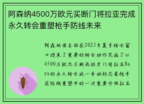 阿森纳4500万欧元买断门将拉亚完成永久转会重塑枪手防线未来 阿森纳4500万欧元买断门将拉亚完成永久转会重塑枪手防线未来
